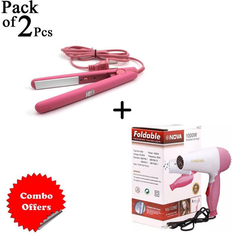 SRMUKADDAM NV-1290 Foldable hair Dryer With 2 Speed and Mini Hair Straightener PACK OF 2 Hair Dryer  (1000 W, Multicolor)