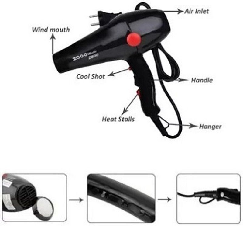 ALORNIS BLACK -Super Smooth Hot & Cold Hair Dryer Personal Electric Air Blower(Black) Hair Dryer  (2000 W, multicolor)