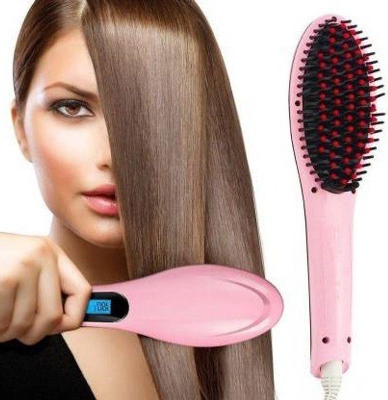silverwyn Fast Hair Straightener For Women's Hair Straightening Brush with LCD Screen, Temperature Control Display, For Women SW-fhs-220 Hair Straightener Brush  (Pink, Black)