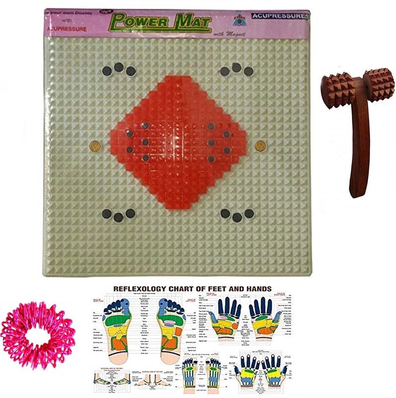 escor HEA-A299-OW Acupressure Magnetic Pyramid Power Mat Kit for Total Health n Pain Relief with Wooden Massager Pointed Useful for Heel Knee Leg-Pain Sciatica Cramps Migraine Depression n Boost the Immune System Massager  (Multicolor)