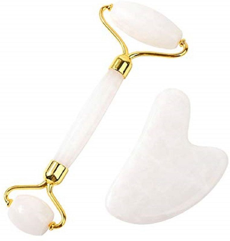 HIDDEN CHARM HC-JADE ROLLER -WHITE Jade Facial Roller & Gua Sha Spa tools, Natural, Double Ended, Facial Anti-aging, De-Puffing functions, Helps Lymphatic Drainage Massage, Reduce Fine lines, wrinkles on Facial skin Massager  (White)