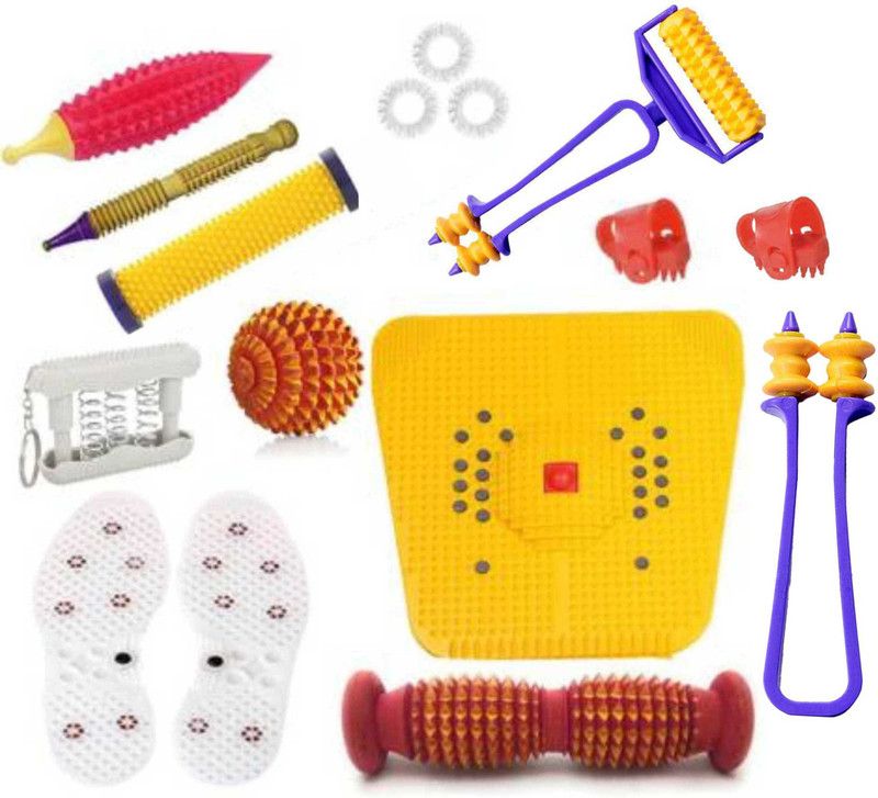 Navyamall Acupressure Massager Tools Combo Kit Foot Roller Power Mat Massager Finger Ring Mini Roller Finger body care home gym Stress Pain Relief Acupressure Kit Massager  (Multicolor)