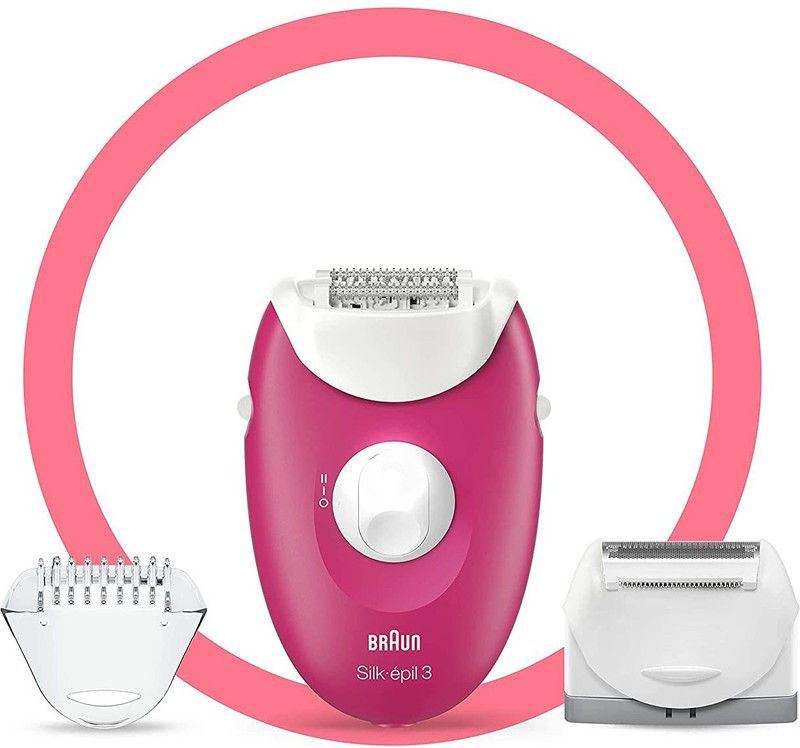 Braun Silk Epil Brn Silk-Epil 3 3-410 Raspberry Corded Epilator with 3 Extras, Pink Corded Epilator  (Pink)