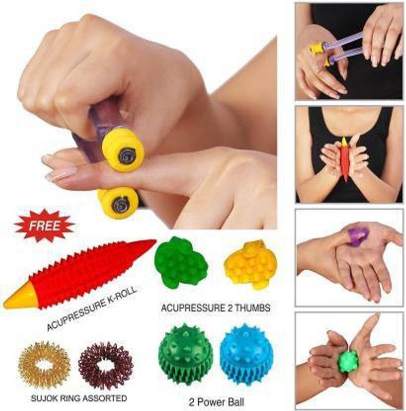 vihan marketing Acupressure Finger Care Acupressure Finger Care Massager Sujok Rings Power Balls-Power Thumbs-Reflexology Chart For Hand/Feet Massager  (MULTICOLORY)