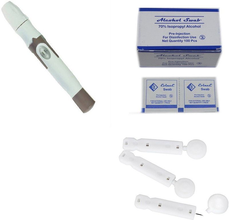 Evince Ultra Fine painless Flat Lancet pack of 100 with 100 alcohol swabs and Lancet Pen Glucometer Lancets  (100)