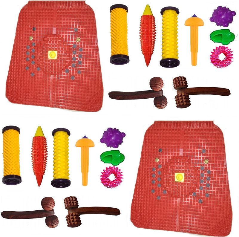 escor HEA-01-RED-PACK-02 Acupressure Magnetic Pyramid Mat Kit for Total Health n Pain Relief Useful for Heel Knee Leg-Pain Sciatica Cramps Migraine Depression n Boost the Immune System Massager  (Multicolor)