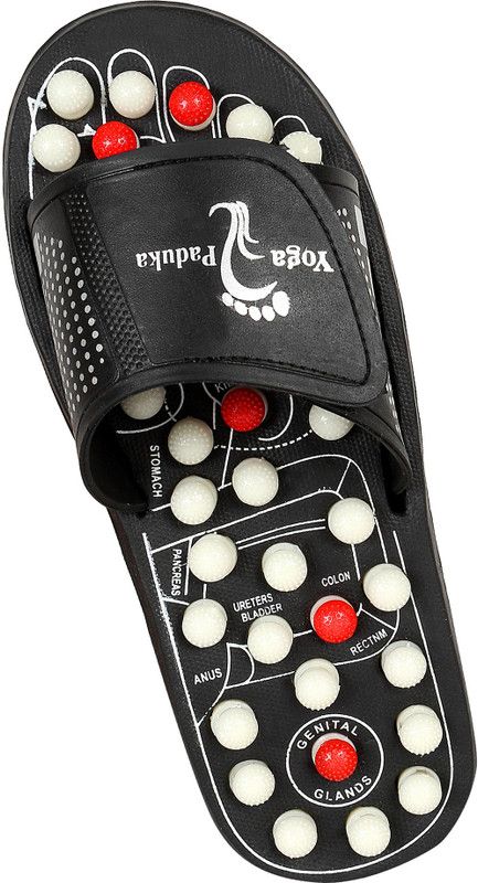 jasvi R32T Paduka (Size-07) Spring Slipper Acupressure & Magnetic Massage Massager  (Black_Size: 07)