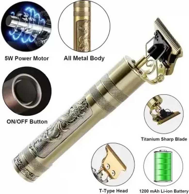 TECHNEGIC Professional Hair Clippers Rechargeable Cordless Beard Trimmer Haircut Kit Men Trimmer 120 min Runtime 4 Length Settings  (Gold)