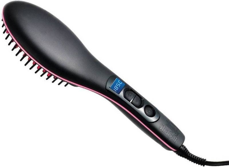 Holiday Simply Fast Ceramic Brush with LCD Display Straightener Straight Ceramic Brush with Lcd Display Hair Straightener  (Black)