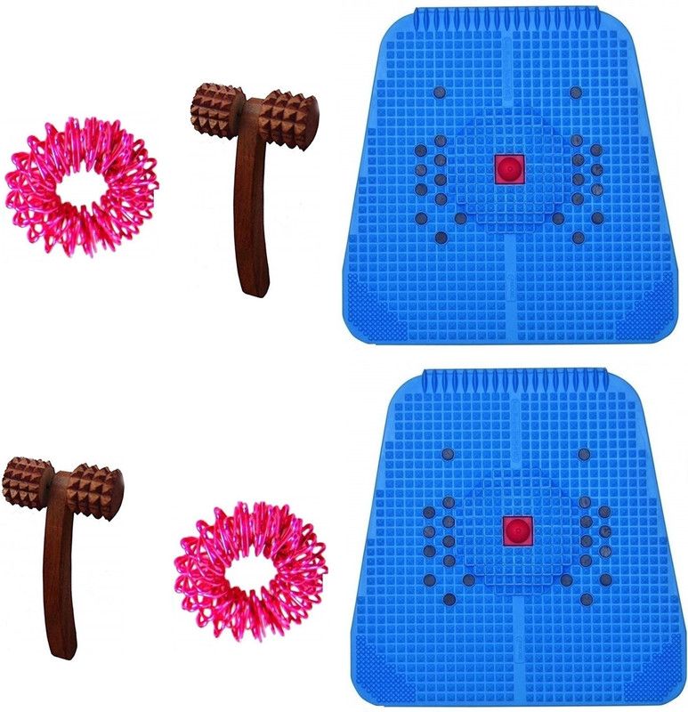 escor HEA-A299-BLU-PACK-02 Acupressure Magnetic Pyramid Power Mat Kit for Total Health n Pain Relief with Wooden Massager Pointed Useful for Heel Knee Leg-Pain Sciatica Cramps Migraine Depression n Boost the Immune System Massager  (Multicolor)