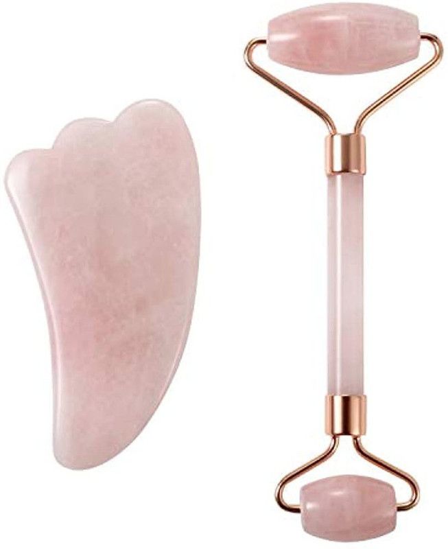 HIDDEN CHARM Jade Roller and Gua Sha Set Jade Roller and Gua Sha Set - Anti Aging Rose Quartz Roller Massager, Real Natural Jade Roller for Face, Body, Eye, Neck etc. Beauty Jade Facial - Pink Massager  (Pink)