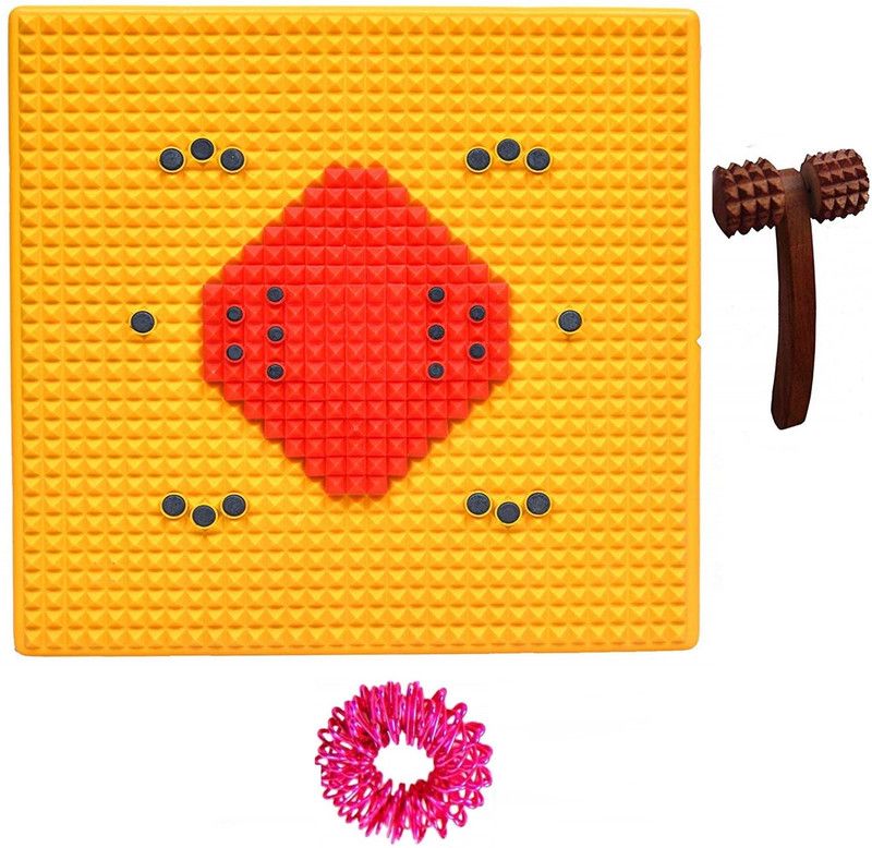 escor ESC-A299-YELLOW-01 Acupressure Magnetic Pyramid Power Mat Kit for Total Health n Pain Relief with Wooden Massager Pointed Useful for Heel Knee Leg-Pain Sciatica Cramps Migraine Depression n Boost the Immune System Massager  (Multicolor)