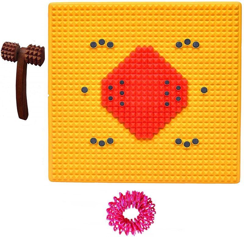 escor HEA-A299-YLO-01 Acupressure Magnetic Pyramid Power Mat Kit for Total Health n Pain Relief with Wooden Massager Pointed Useful for Heel Knee Leg-Pain Sciatica Cramps Migraine Depression n Boost the Immune System Massager  (Multicolor)