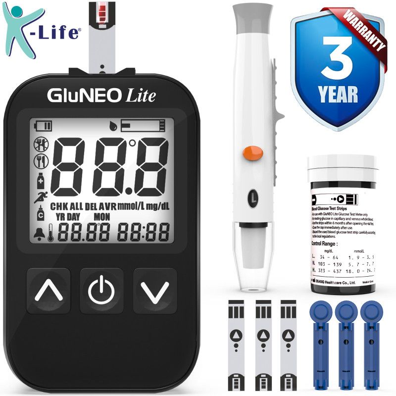 K-life Gluneolite Fully Automatic Blood Glucose Check Sugar Testing Machine 50 Strips Glucometer  (Black)