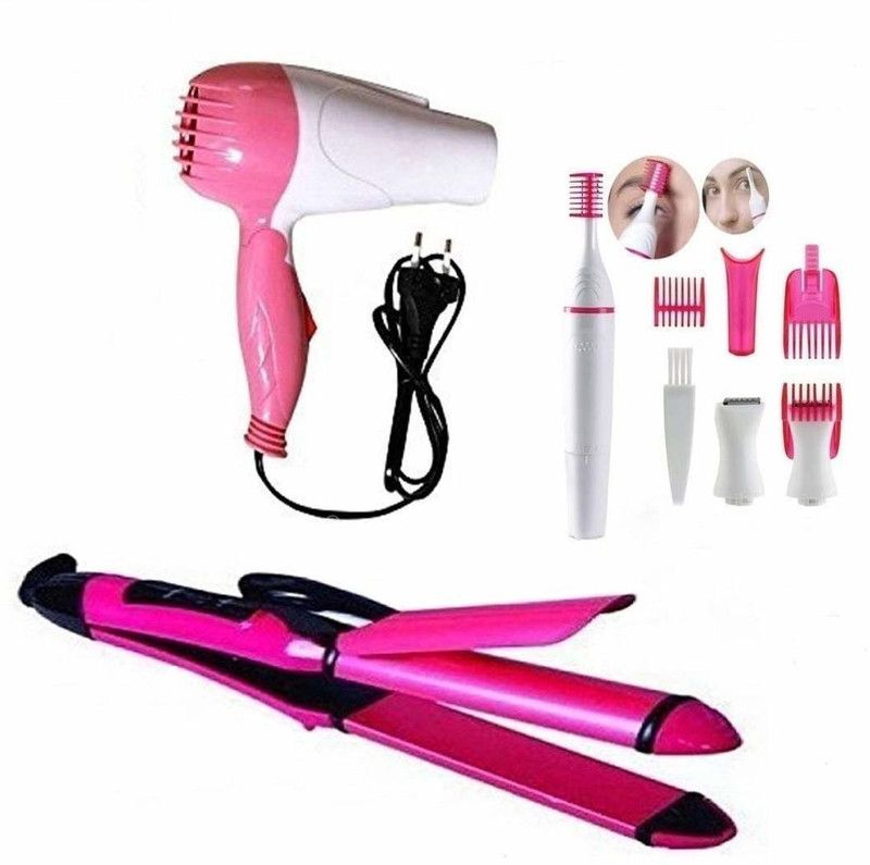Stylathon Straightener & Curler 2 in 1, Hair dryer 1000 W And Hair Trimmer For Women Combo Hair Dryer  (1000 W, Multicolor)