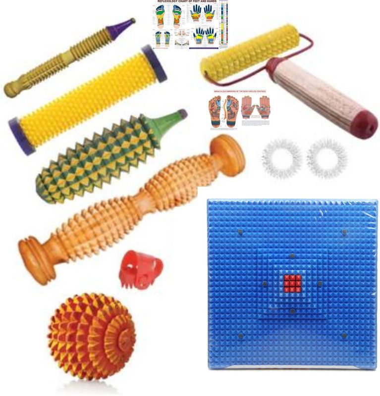 ACM 2000 RKI 898 ACUPRESSURE BODY CARE MAT TOOLS KIT COMBO WITH MAGENTS AND MASSAGE SET FOR STRESS AND PAIN RELIEF GYM &FITNESS KIT Massager  (Multicolor)