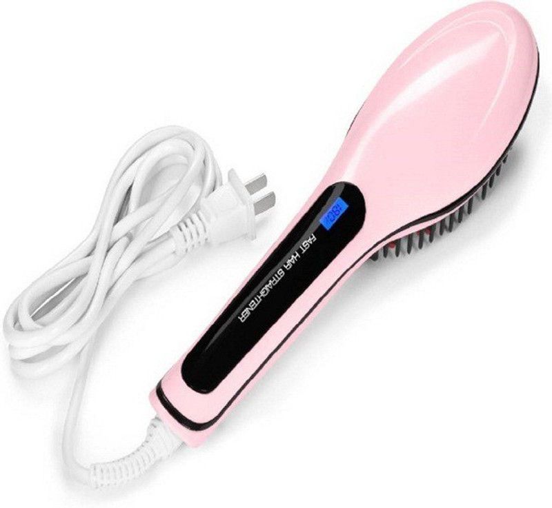 Antique Buyer Fast Hair Straightener Fast Hair Straightener Straightening Comb Brush With Temperature Nano 3 In 1 Straightening LCD Screen With Temperature Control Display without hair dryer Hair Straightener Brush  (Pink)