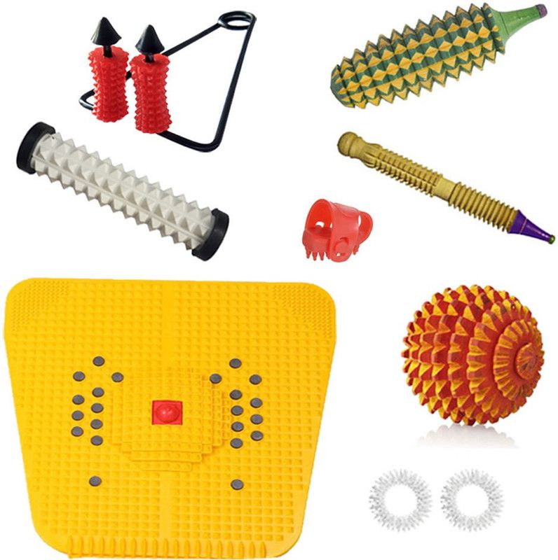 Accufit AG47 Acupressure Massager Tools Combo Kit with Multipurpose Roller Massager (Pyramidal cuts) + Bio-Magnetic Power Foot Mat (Magneto-Therapy) for Stress and Pain Relief & Finger Massager (Pointed) Massager  (Multicolor)