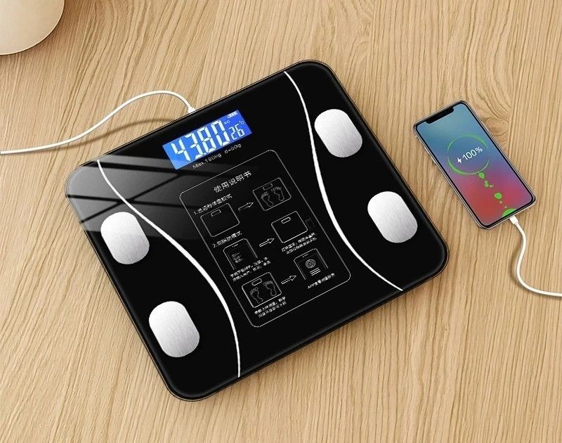MCP Healthcare Bluetooth weighing Machine USB Rechargeable Smart/BMI Personal Body Fat Analyzer Weighing Scale  (Black)