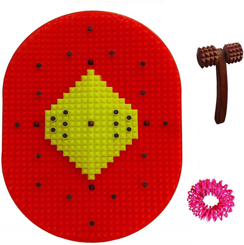 escor ESC-A299-RED-BMPR-KIT-01 Acupressure Magnetic Pyramid Power Mat Kit for Total Health n Pain Relief with Wooden Massager Pointed Useful for Heel Knee Leg-Pain Sciatica Cramps Migraine Depression n Boost the Immune System Massager  (Multicolor)