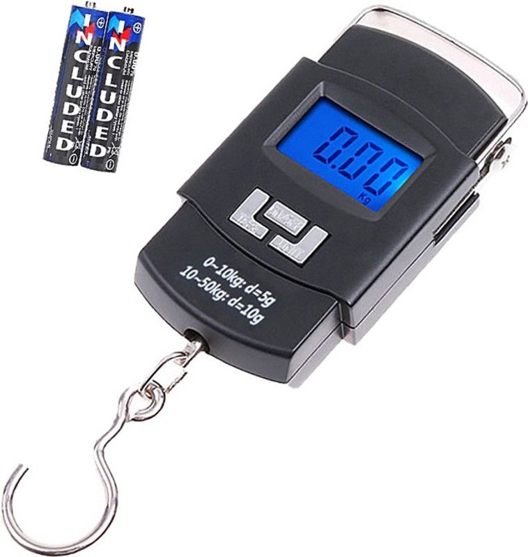 Qozent Smiley Mini Digital Plastic and Metal Hanging Weighing Scale with LCD Display and Green Background Light 50 kg /183/AQo Weighing Scale  (Black)