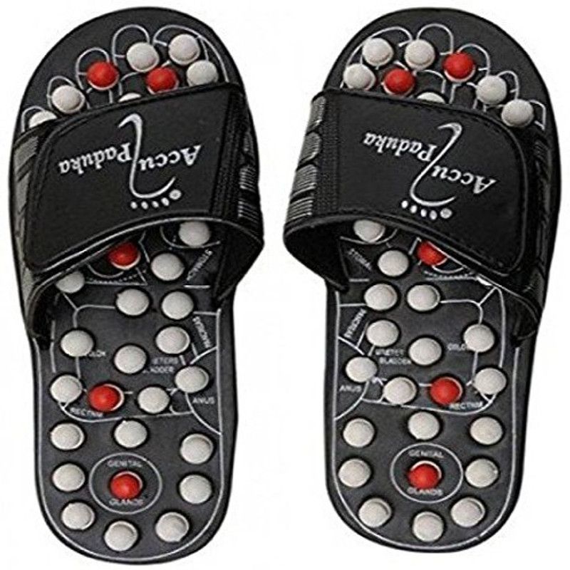 Vbhretail Paduka/Slipper Spring Slipper Acupressure & Magnetic Foot Care Yoga Paduka Spring Accupressure Massager  (Black)
