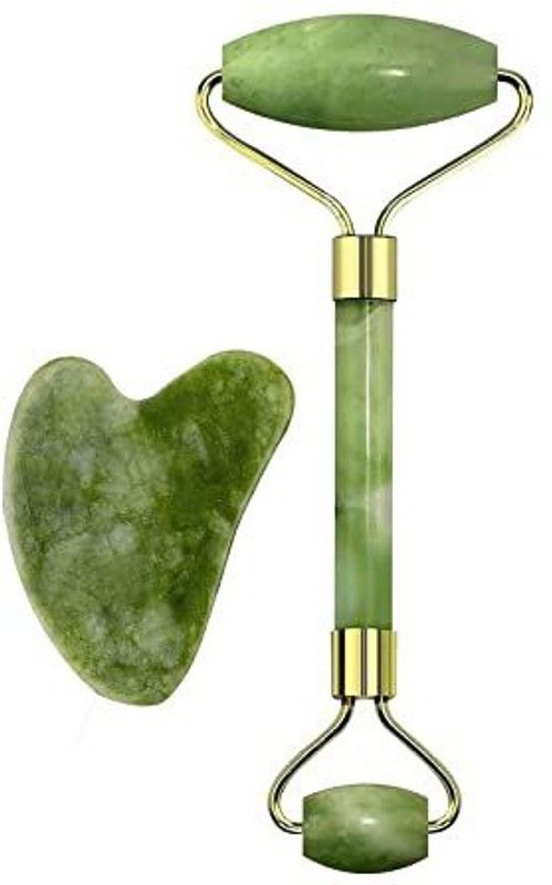 Eseekers Jade roller with Gua sha stone Himalayan Anti-ageing Natural Jade Roller Massage Tool, Green Jade Himalayan Natural Jade Roller Massage Tool JR-123 Massager  (Green)