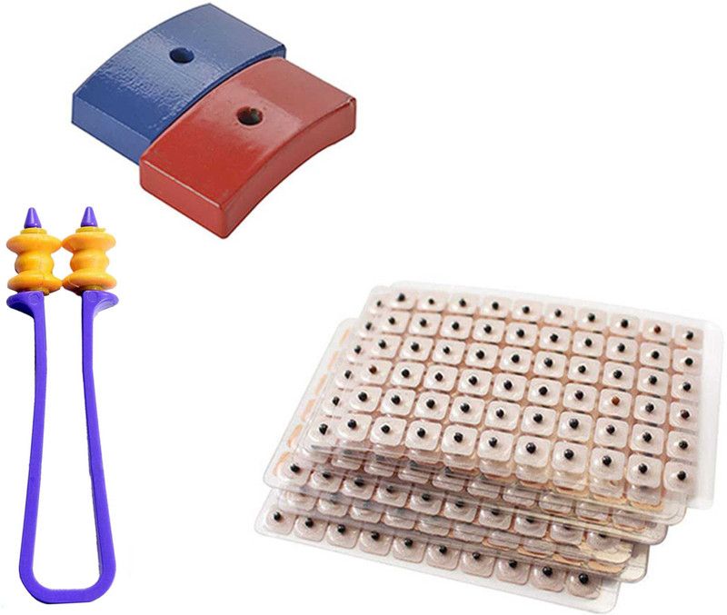 netclub Acupressure Kit Sujok Ear Seeds Vaccaris Seeds Set (600 Seeds) & E.N.T Magnet (Powerful) free finger massager blood circulation Combo sujok kit body Massager  (Multicolor)