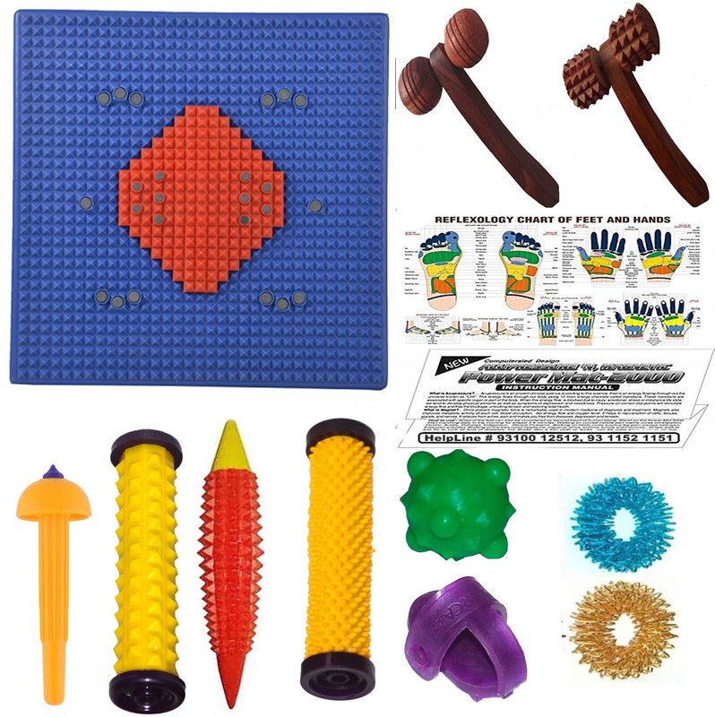 escor APMK01DB Acupressure Magnetic Pyramid Power Mat Kit for Pain Relief & Total Health Care Useful for Heel Knee Leg-Pain Sciatica Cramps Migraine Depression n Boost the Immune System APMK01DB Massager  (Multicolor)