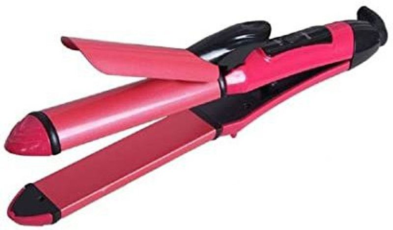 MadhuramZone Curl and Straight Hair Straightener Iron Machine 2-in-1 Ceramic Plate Set of Hair Straightener Plus Curler Hair Straightener  (Pink)