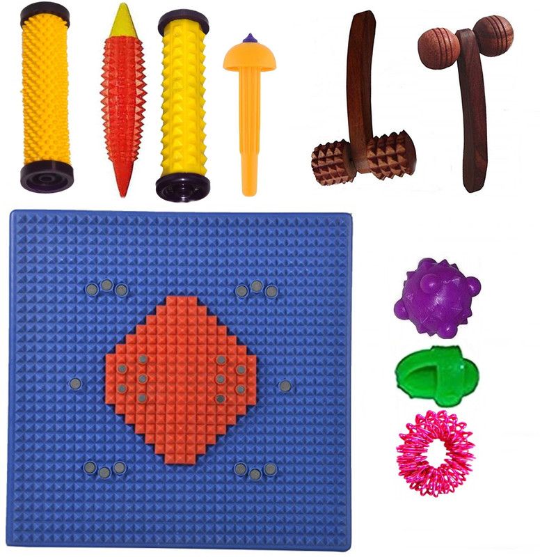 Super INDIA Store SUP-01-BLU-01 Acupressure Energy Power Mat Kit with Pyramid Magnets for Pain Relief & Total Health Care Useful for Heel Knee Leg-Pain Sciatica Cramps Migraine Depression n Boost the Immune System SUP-01-BLU-01 Massager  (Multicolor)