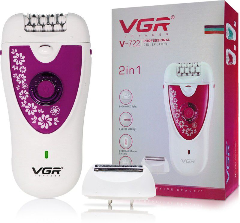 VGR V-722 Professional 2 in 1 Cordless Epilator  (White, Pink)