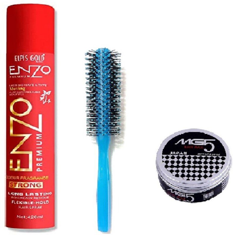 Suthar's Enzo Hair Style Spray Net Red 420 ml with MG5 hair wax & round hair comb(multi) Personal Care Appliance Combo  (Hair Styler)
