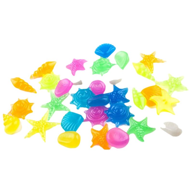 100Pcs Luminous Stone Conch Shell Starfish Garden Decorative Stones for Outdoor Garden Aquarium Walkways Swimming Pool