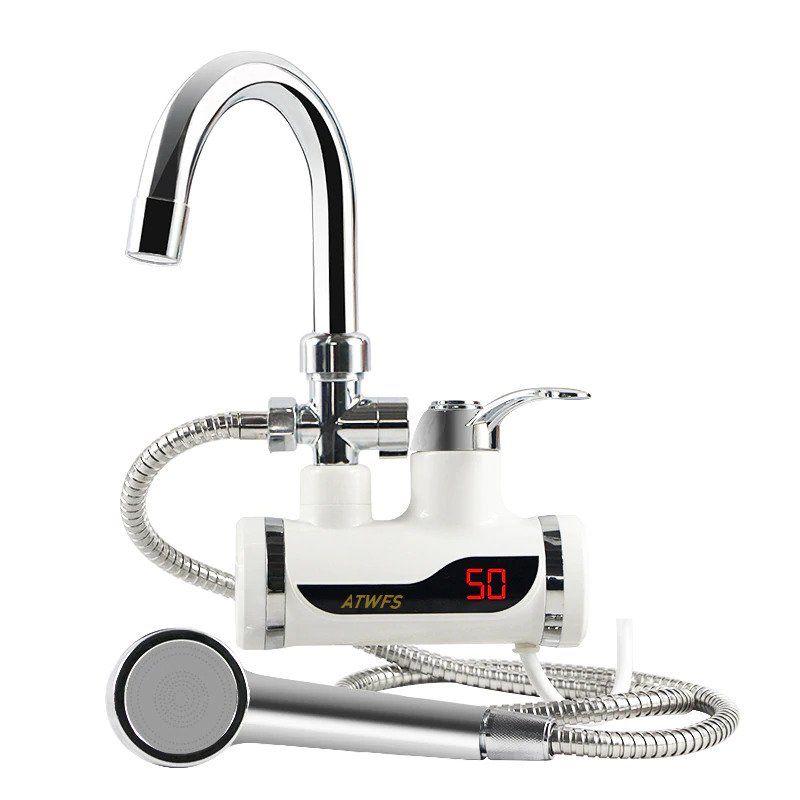 Electric Digital Display Instant Hot Water Tap With Hand Shower, Tankless Electric Faucet, Digital Bathroom Heater(Wall Mount)