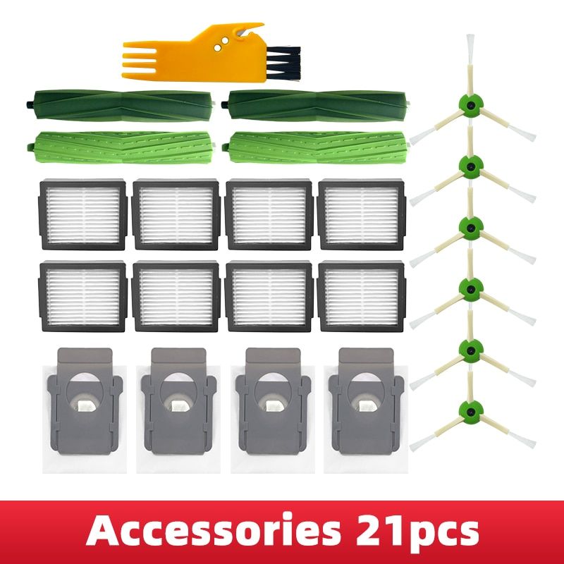 Roller Side Brush Hepa Filter Dust Bag Wheel Replacement for iRobot Roomba i3 i4 i7+ E5 E6 J7 Plus Robotic Vacuum Cleaner Parts-Set 4