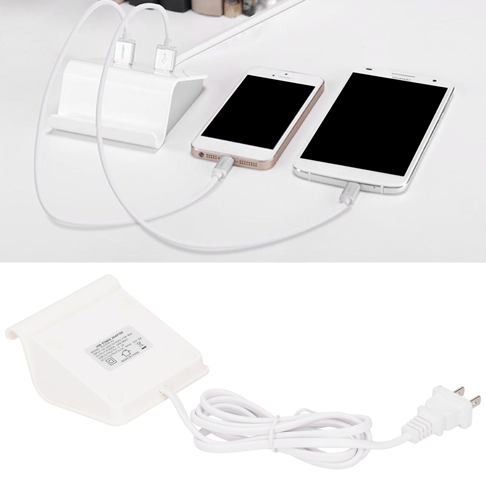 Phone Power Adapter USB Charger 4 Ports with Holder for Android/IOS White US 100-240V