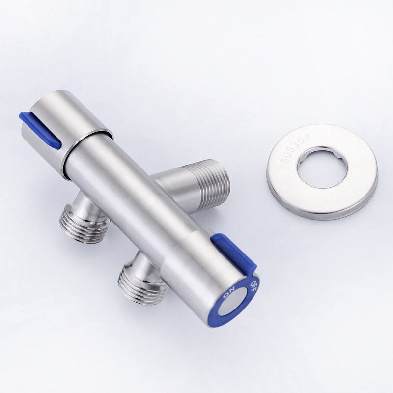 G1/2 x 1/2 304 Stainless Steel One Into Two Three-Way Angle Valve, Double Handle Double Control Single Cold Multi-Function Faucet