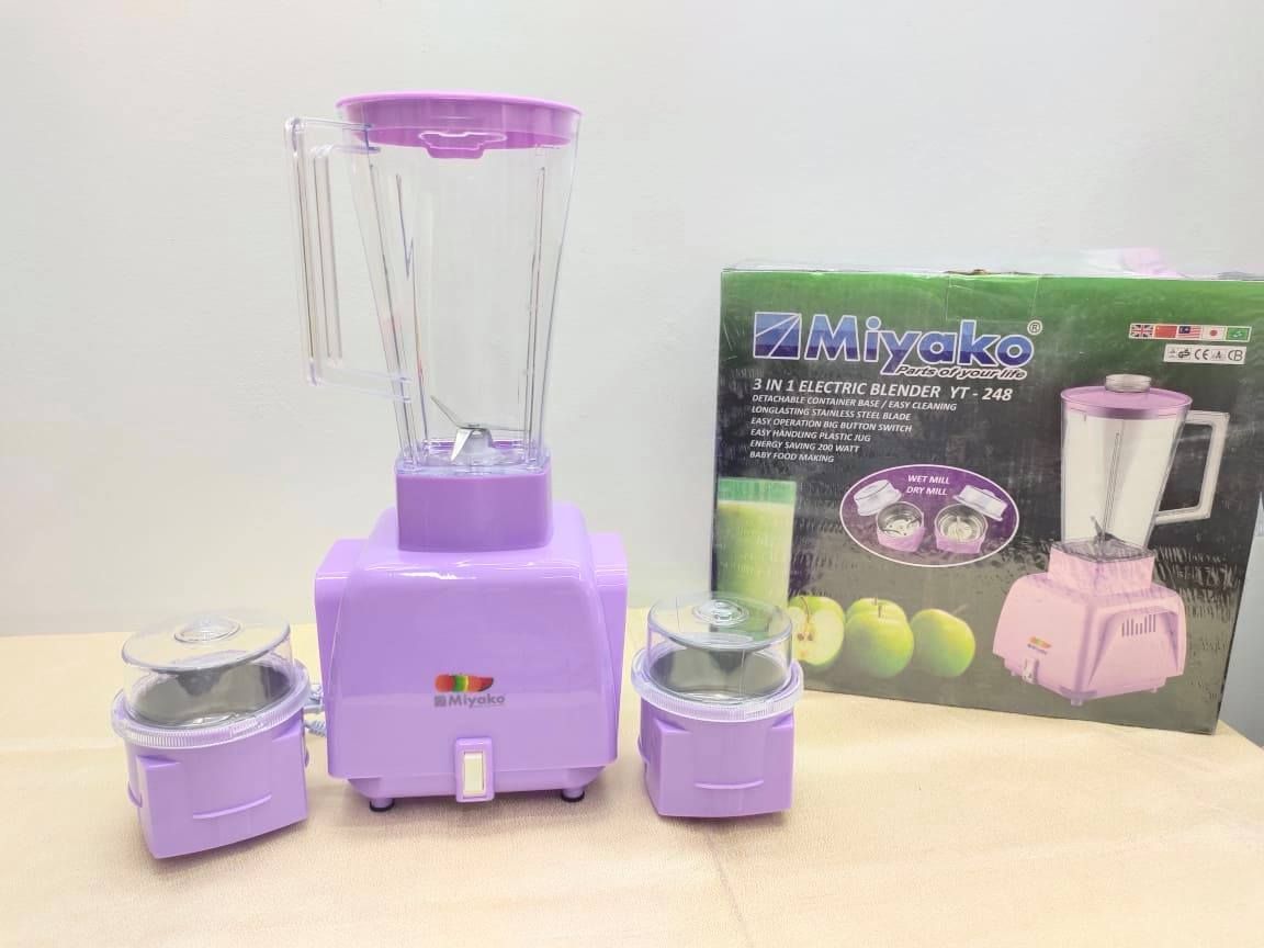 Miyako 3 in 1 Blender, Chopper, Grinder, Muddler .  1 year Warranty With Power Saving 200 Watt Powerful Motor. Miyako Blender. Miyako YT-248. CD:PP00.