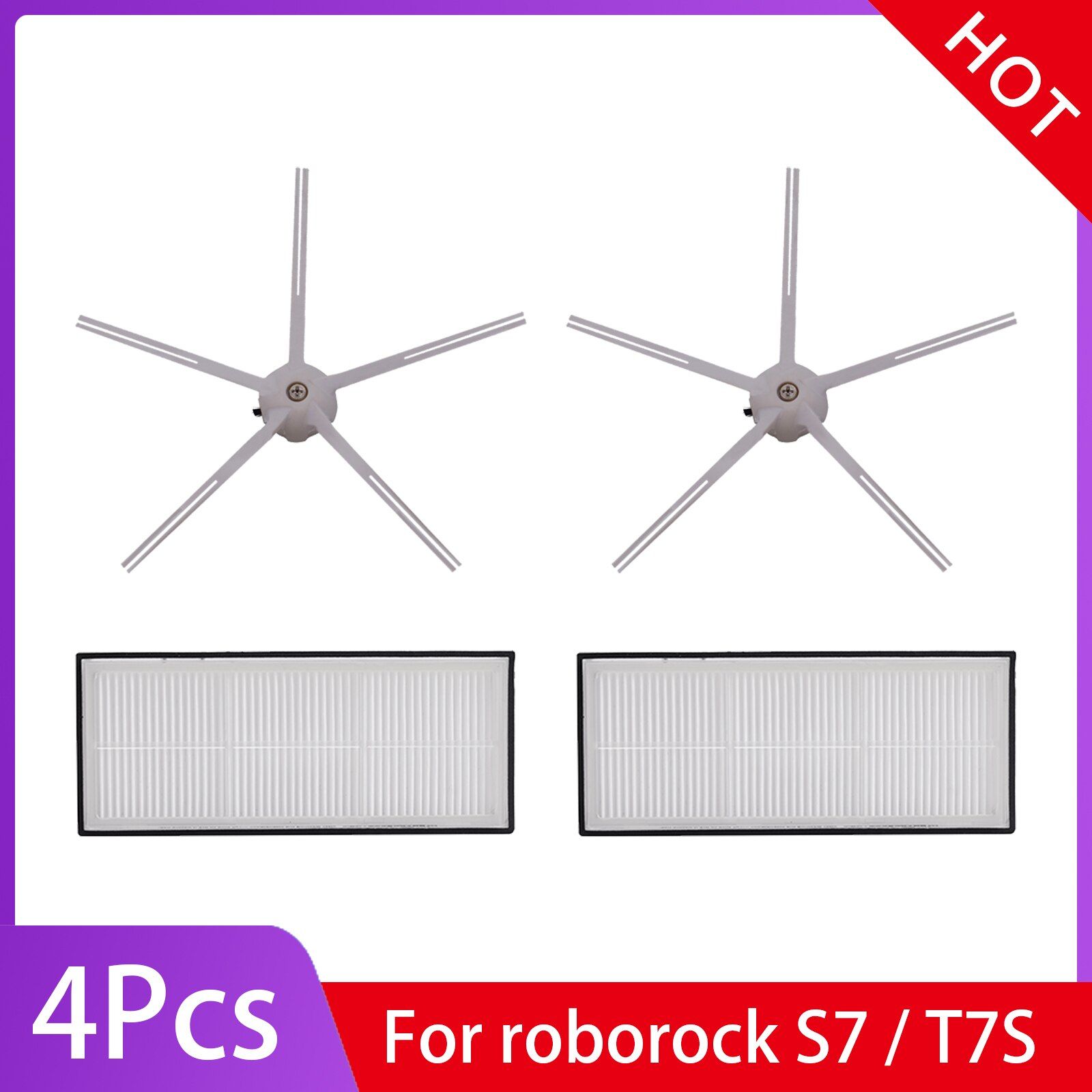 Hepa Filter Side brush mop cloths for XiaoRoborock S7 S70 S75 S7Max S7MaxV T7s For Roborock Vacuum Cleaner parts Accessories-4pcs