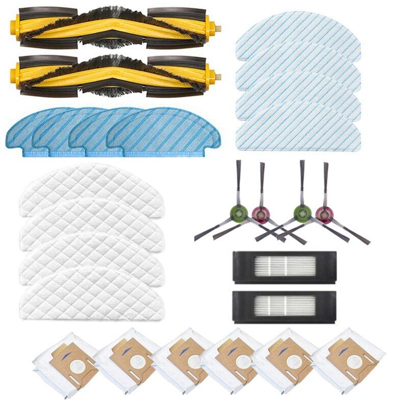 26Pc/Set Main Brush Side Brush Filter Dust Bag for ECOVACS DEEBOT OZMO T8 Vacuum Cleaner Household Cleaning Tools-Yellow blue white