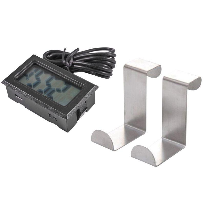 1x LCD Refrigerator Freezer Refrigerator Digital Thermometer Temperature -50 - 110 Celsius & 2Pc Back Door Hook Stainless Steel Kitchen Cabinet Clothes Hanger