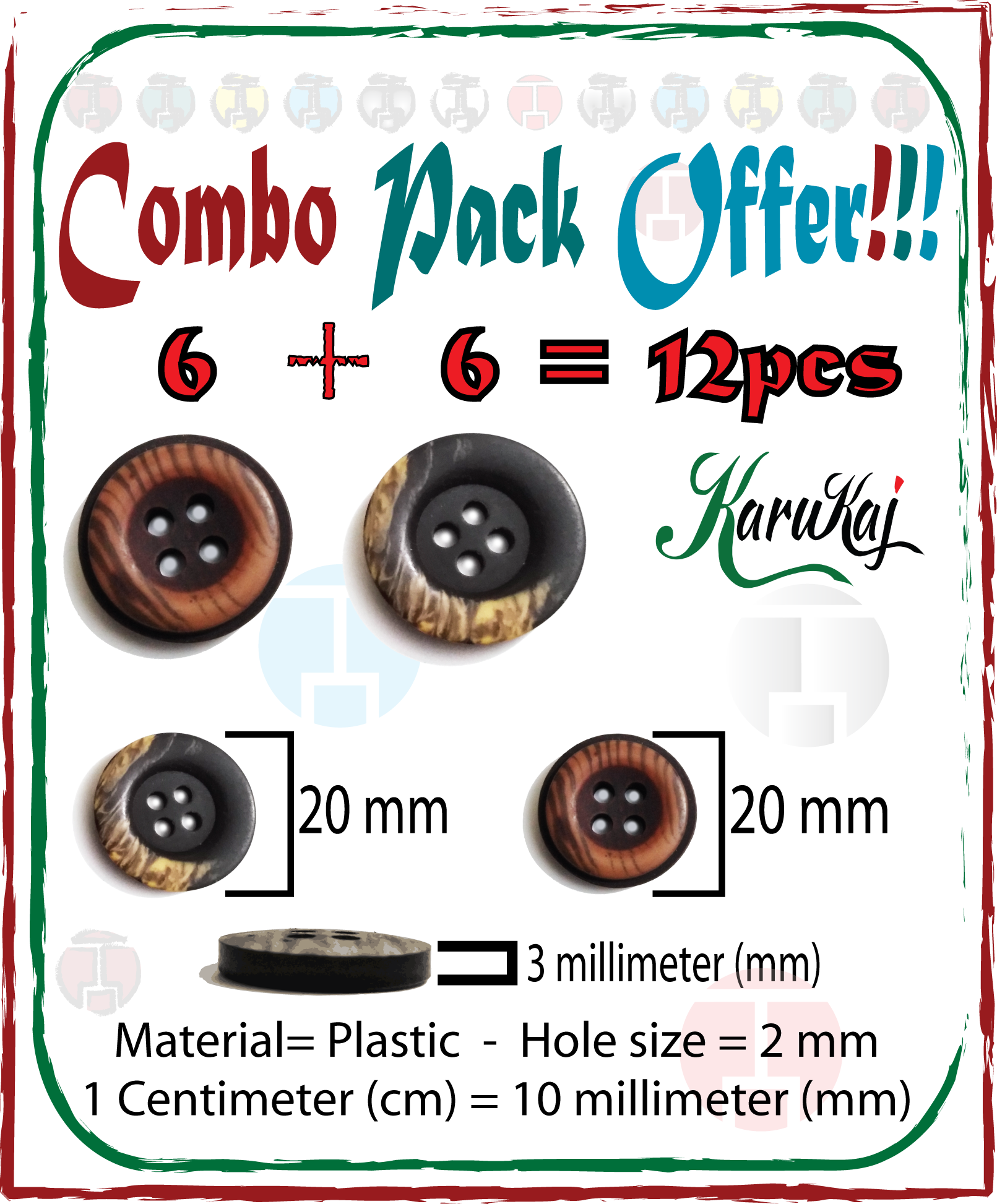 2 / 4 Hole Sewing Button 12 Pieces