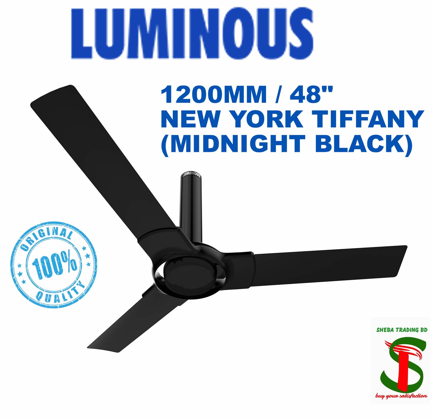 Luminous NEW YORK TIFFANY 1200MM / 48 INCH Ceiling Fan (Midnight Black)