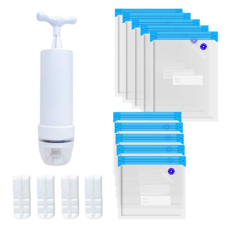 BRADOO-Sous Vide Bags 15Pack Reusable Electric Vacuum Food Storage Save Sealer Cooker with 1 Hand Pump,2 Size Sealed Bag,4 Clip