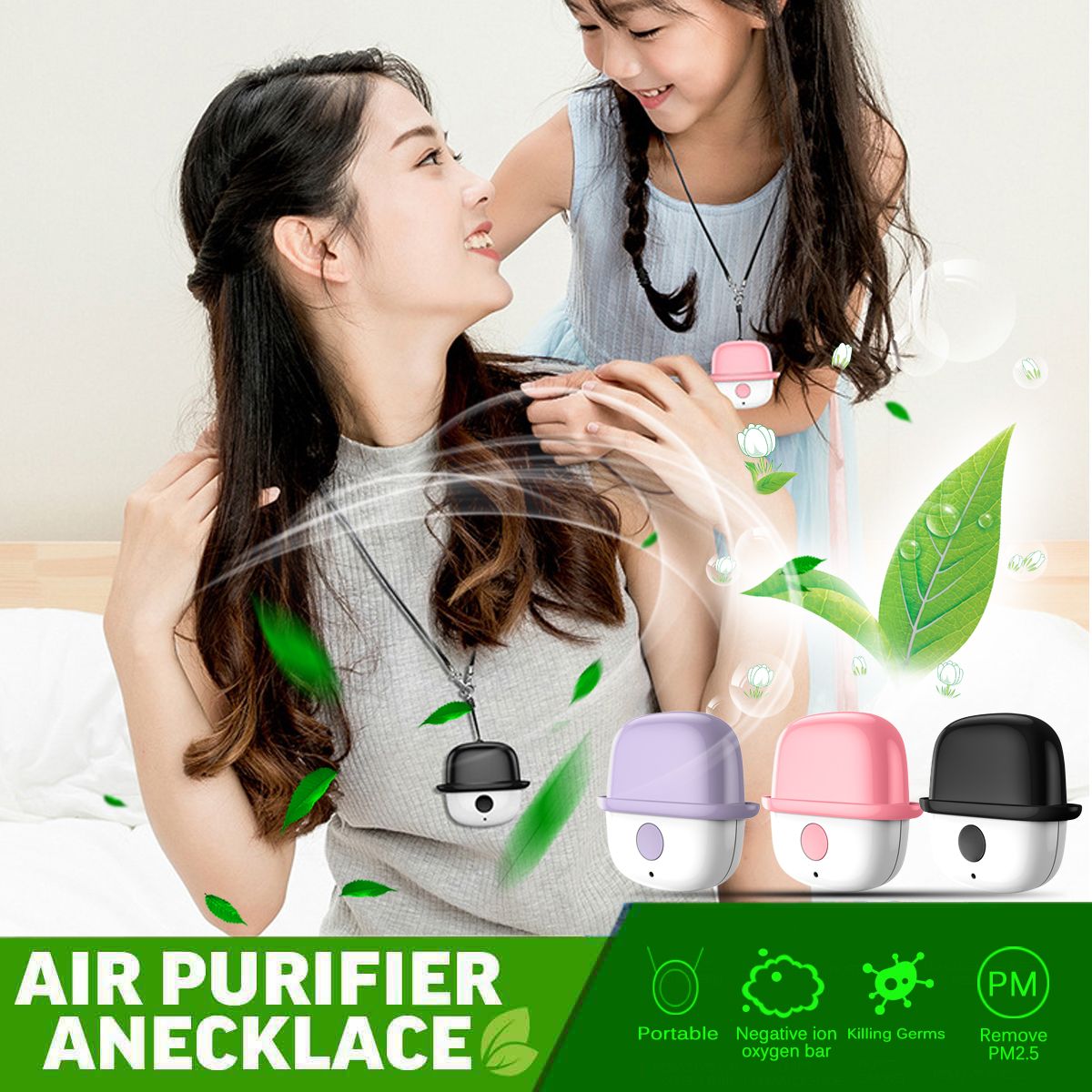Upgrade Wearable Air Purifier Necklace Mini Portable USB Air Cleaner Negative Ion Generator Low Noise Air Freshener 2 style