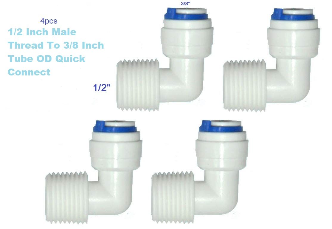 RO 1/2inch to 3/8 Housing Elbow For Reverse Osmosis System White (Pack Of 4 Pieces) 1/2 Inch Mail Thread From  3/8 Hose Pipe Joint