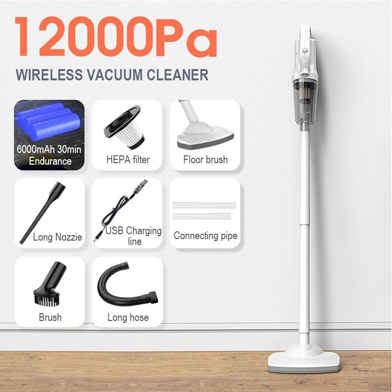 White Dolphin Cordless USB Chargable Handheld Vacuum Cleaner for Home Car 12000Pa Big Suction Vacuum Cleaner Collector Aspirator-XCQ01 with 1 filter