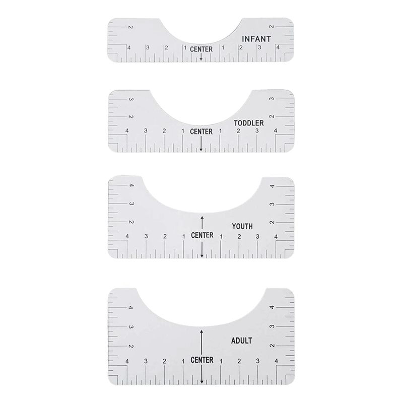4PCS T-Shirt Alignment Ruler, T-Shirt Measuring Tool White for Size 9.9X4.9Inch/9.9X4.4Inch/9.9X3.4Inch/9.9X2.4Inch