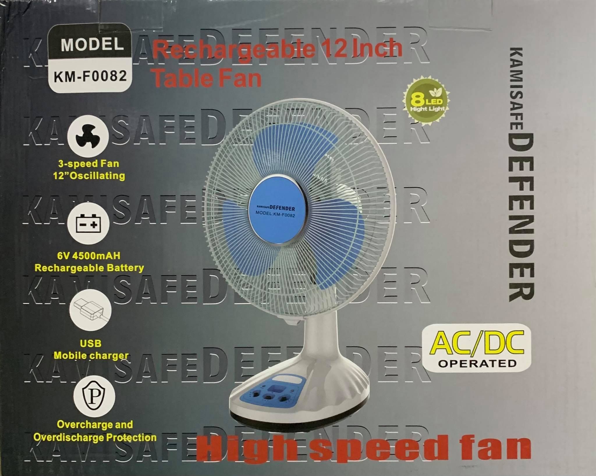 DEFENDER Rechargeable Table Fan 12 Inch